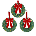 ATDAWN 3 Pack Mini Christmas Wreath, Lighted Christmas Front Door Wreath, Xmas Wreath for Holiday Christmas Party Decorations (Red Bow)