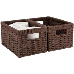 OIAHOMY Wicker Baskets, Paper Rope Storage Baskets for Organizing with Built-in Handles, 2 Packs-Brown