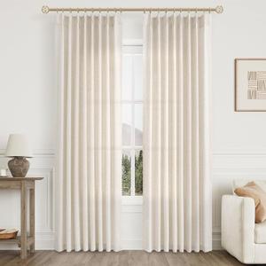 Natural Pinch Pleat Linen Curtains 84 Inch Length 2 Panels Set for Bedroom Dining Room Semi Sheer Linen Boho Farmhouse Neutral Window Curtains 84 Inches Long for Living Room Nursery 50x84