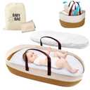 Set of 2 Pieces Changing Basket 76x40x19 cm / 30x16x7 inches, 2 Baby Bibs Included Changing Station for Baby Dresser, Pillow Included Diaper Changing Basket, Camel Beish Changing Station
