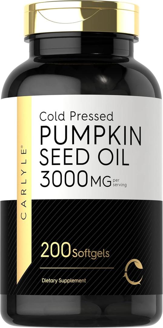 Carlyle Pumpkin Seed Oil Capsules | 3000mg | 200 Softgels | Essential Fatty Acids | Cold Pressed Dietary Supplement | Non-GMO and Gluten Free Formula (200 Count (Pack of 1))
