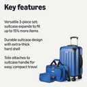 Amazon Basics 3-Piece Luggage Set with Spinner Wheels, Including 22" Expandable Hardside Suitcase, 15-inch Tote Bag, and 10-inch Compact Travel Bag, Navy Blue
