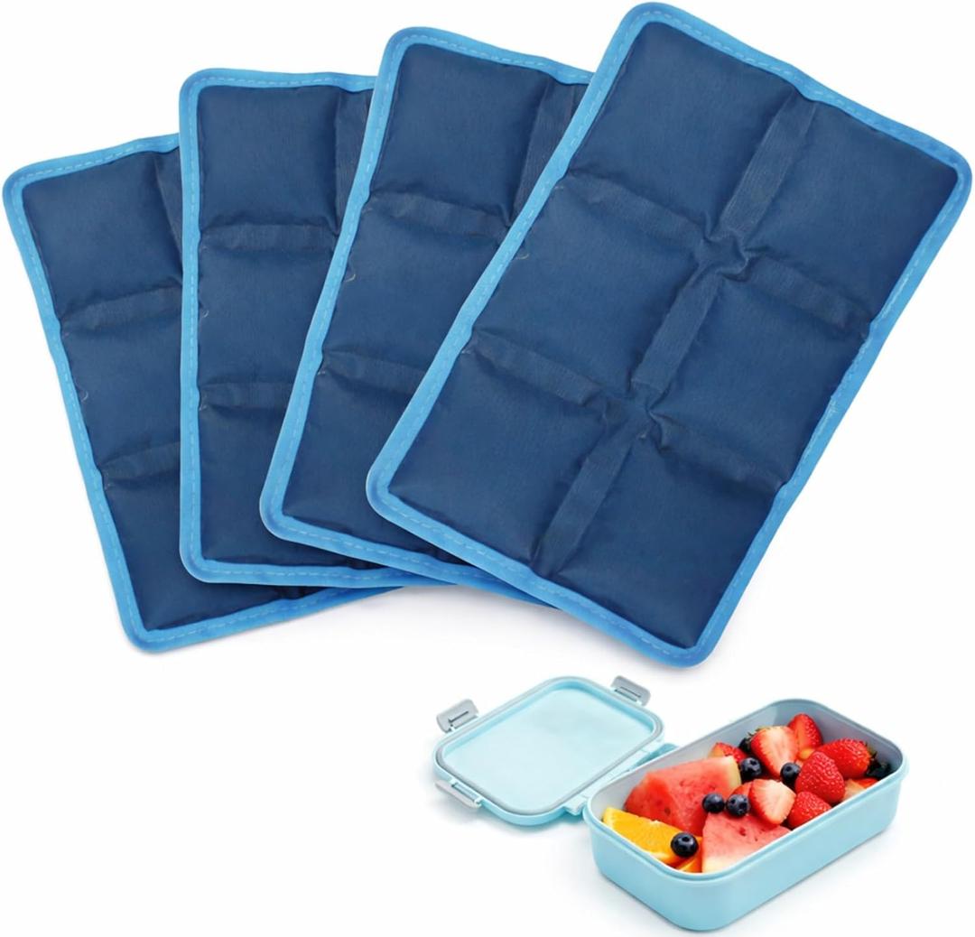 Ice Packs for Lunch Box, 4PCS Reusable Small & Thin Cold Packs, Flexible Soft Gel Freezer Packs for Lunch Bags & Coolers, BPA-Free Leakproof Ice Pack Set for Food