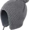 Toddler Winter Hat Baby Beanie with Earflap Fleece Lined Warm Soft Winter Hats for Girls Boys (2-6 Years, Grey)