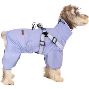 HDKUW Small Dog Raincoat Harness, Four-Legged Full Coverage Dog Raincoat, Waterproof 4-Legs Dog rain Jacket with Reflective Strip, Adjustable Puppy Waterproof Clothes Purple M (M:Back 9.8",Chest 14.2")