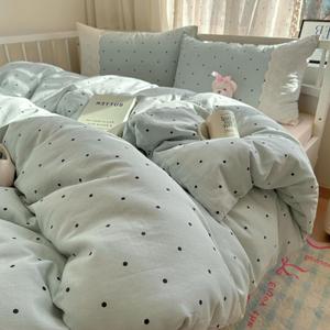 VM VOUGEMARKET Sage Green Bedding Set Twin 3 Pieces Black Dots Duvet Cover Set with Lace Edge-Soft Microfiber Princess Style Comforter Cover for Teen Girls-68x86 Inch (# Washed Micro 2)