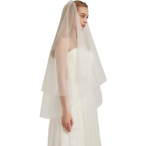 Double Layer Tulle Bridal Veil 2 Tier Sheer Wedding Veil with Comb, Light Ivory