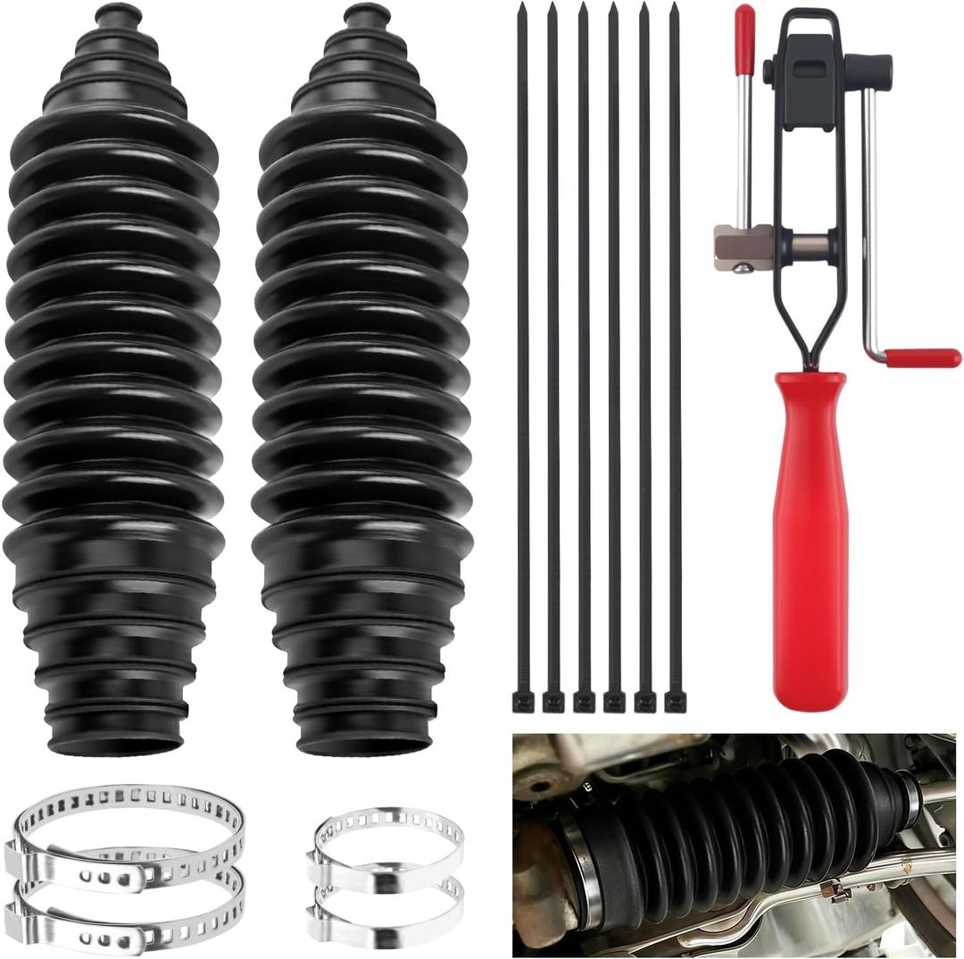 2PCS Cuttable Rubber Inner Tie Rod Boot Kit,Rack and Pinion Boot Set Includes Cable Ties and Clamps,Thickened Steering Rack Boots Kit with CV Boots Clamp Pliers as Car Accessories