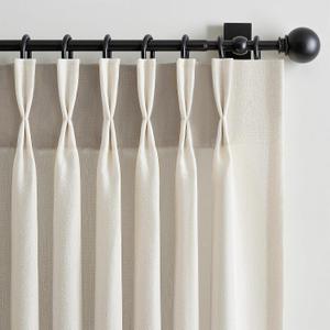 90 Inches Long Pinch Pleated Semi Sheer Curtains,Ivory Beige Linen Blended Light Filtering Window Curtains 90 Length 2 Panels for Living Room Bedroom Pinch Pleat Drapes with Hooks 2 Panels