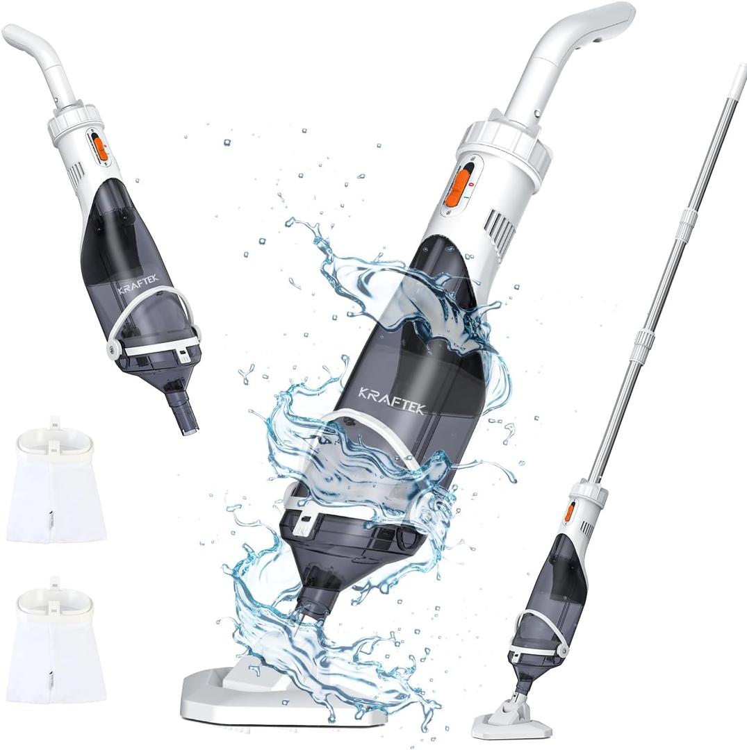 Pool Vacuum for Above & In-ground Pool with a Telescopic Pole, Handheld Pool Vacuum Pool Keeper K1, Cordless Rechargeable Pool Vacuums Cleaner for Hot Tubs, Spas, Fast Deep Cleaning, 60 Mins Runtime