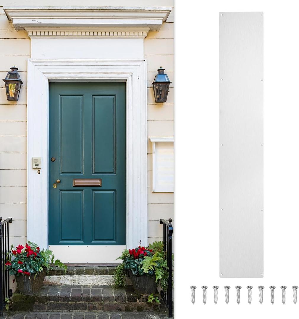 uxcell Door Kick Plate, 6 x 34 Inches Anodized Aluminum Kick Plate Door Plate, 1.5mm (1/16 Inch) Thickness, for Exterior Front Door or Back Door, Silver (Single Pack)
