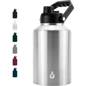 BJPKPK One Gallon(128 oz) Insulated Water Bottle, Dishwasher Safe Stainless Steel Jug, BPA Free Jug with Ergonomic Handle & Antislip Bottom, Large Water Bottle,Stainless Steel