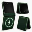 Genuine Leather Case for Galaxy Z Flip 7, MagSafe Compatible Slim Cover with Hinge Protection, Military-Grade Drop Protection, Free Magnetic Grip Holder, Color-Matched Trim (Green)