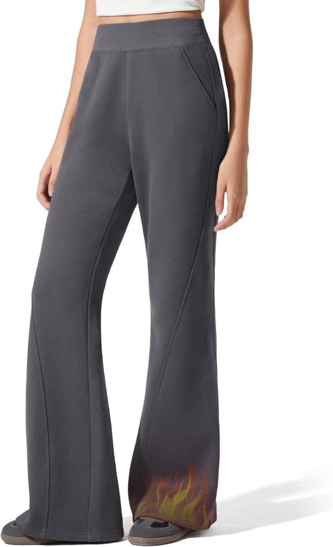 G4Free Flurrylux Fleece Lined Pants Women Cotton Loose Flare Sweatpants with Pockets Winter Casual (X-Small Tall, Dark Gray)