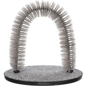 Trixie Cat Massager and Self Grooming Arch, Bristle Ring Brush, Carpet Base Scratcher, Cat Self Groomer, Gray, Small