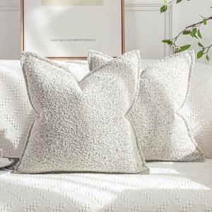 Neutral Boho Decorative Throw Pillow Covers Set of 2, 20x20 Inch Soft Textured Boucle Cushion Covers for Couch, Living Room, Bed, Sofa - Cozy Home Decor(Beige, 20" x 20")