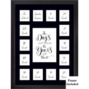 Comtraker School Year Picture Frame Pre K-12 Collage Photo Display Graduation Black Solid Wood Frames for Wall Hanging and Table Top Display 15 Opening Black Mat- The Days Are Long- Pre School to 12th