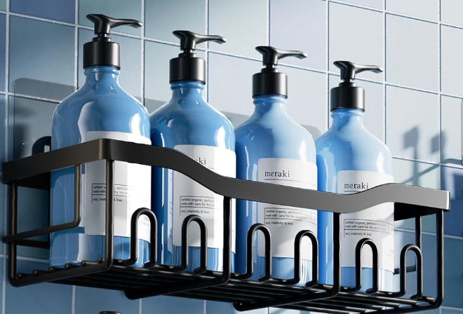 EUDELE  Rustproof Stainless Steel Shower Caddy,  No Drill Adhesive Bathroom Organizer, Space-Saving Shower Shelves for Apartment Essentials, Bathroom/Kitchen Storage Home Decor-L Size