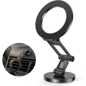 Syncwire Fits MagSafe Car Mount for Car Dash&Tesla Screen[All-Metal] Magnetic Phone Holder, [Flexible Three-axis]360 Rotation Car Mount Strong Magnets Car Phone Holder for iPhone 16 15 14 13 Pro Max (Titanium Black)