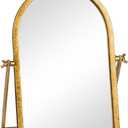 Vintage Makeup Desk Mirror, 11.8" L x 7.9" W Antique Gold Vanity Table Mirror, Metal Framed Arched Small Standing Mirrors, 360 Adjustable Rotation Mirrors for Tabletop, Bathroom