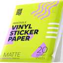 Premium Printable Vinyl Sticker Paper for Inkjet Printer and Laser - 20 White Matte Sticker Paper Waterproof - Durability Adhesive Paper 8.5 x 11, Fast Dry, Holds Ink Well, Great for Cutting Machines