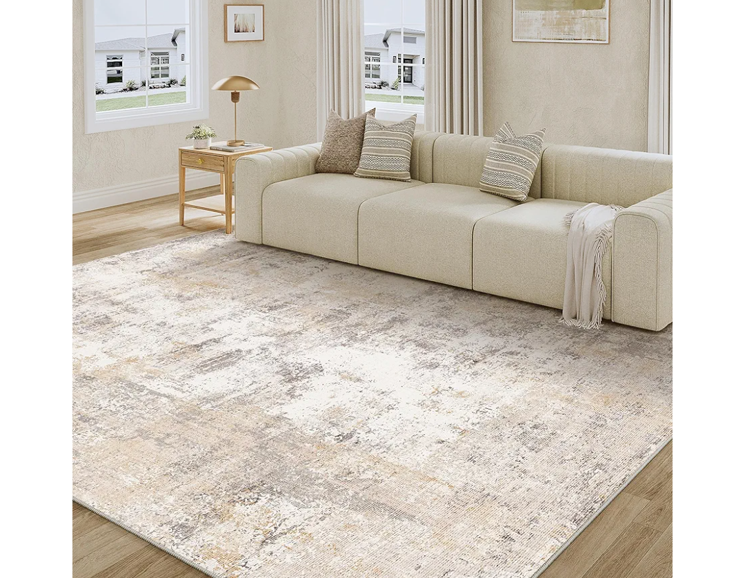 6x9 Washable Area Rug Beige Grey Neutral Abstract Living Room Bedroom Large Throw Rug Non Slip Soft Low Pile Indoor Floor Carpet for Dining Room Kitchen Office Entryway