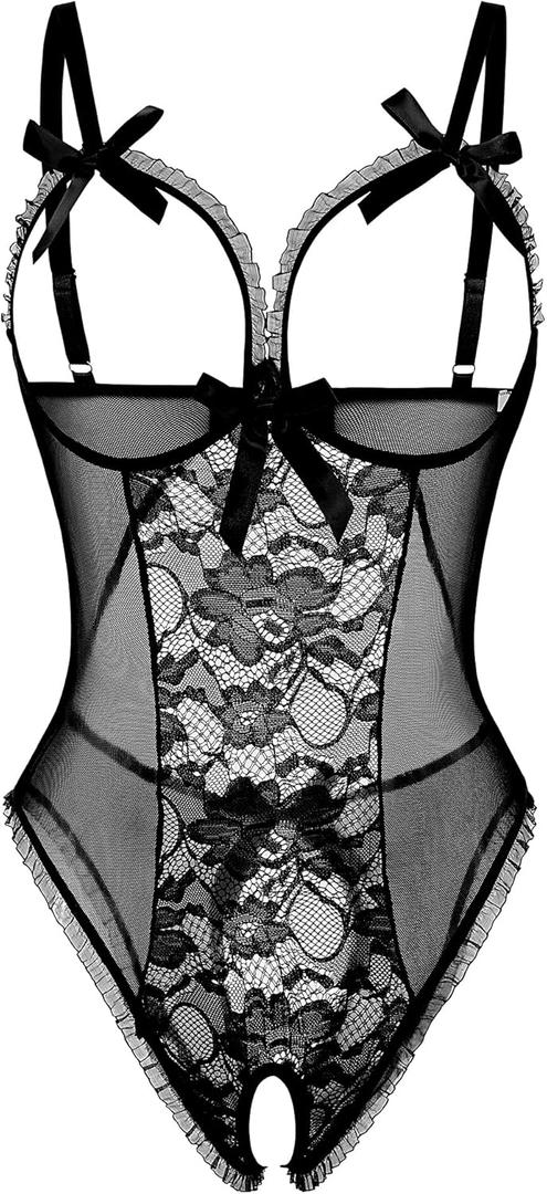 Avidlove Sexy Lingerie for Women One Piece Lace Babydoll Sleepwear Bodysuit (Small, Black)
