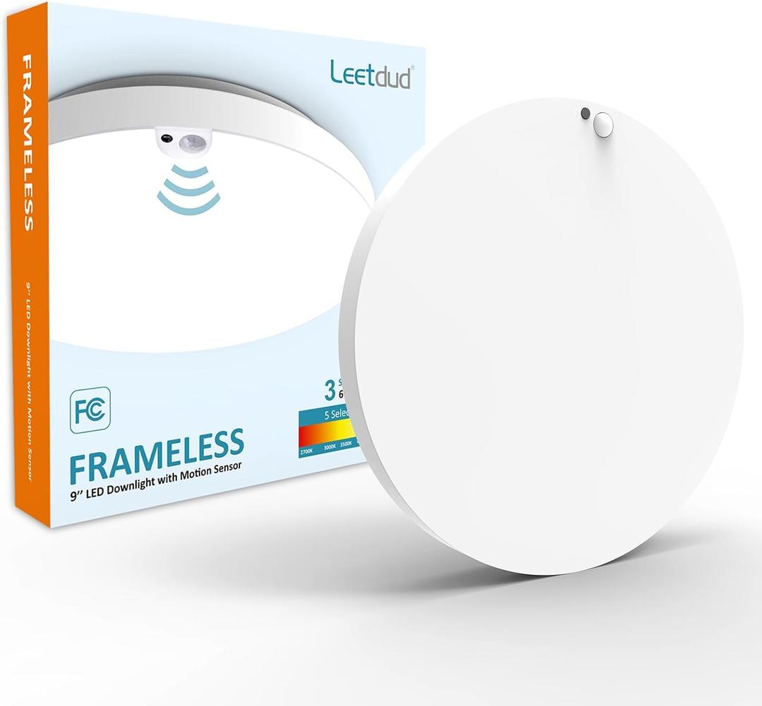 Motion Sensor Ceiling Light Indoor Wired, 9 Inch 18W, 5 CCT 2700/3000/3500/4000/5000K, 3 Brightness Settable, 1550LM Flush Mount LED Closet Lights for Stairs Hallway Laundry Porch, White