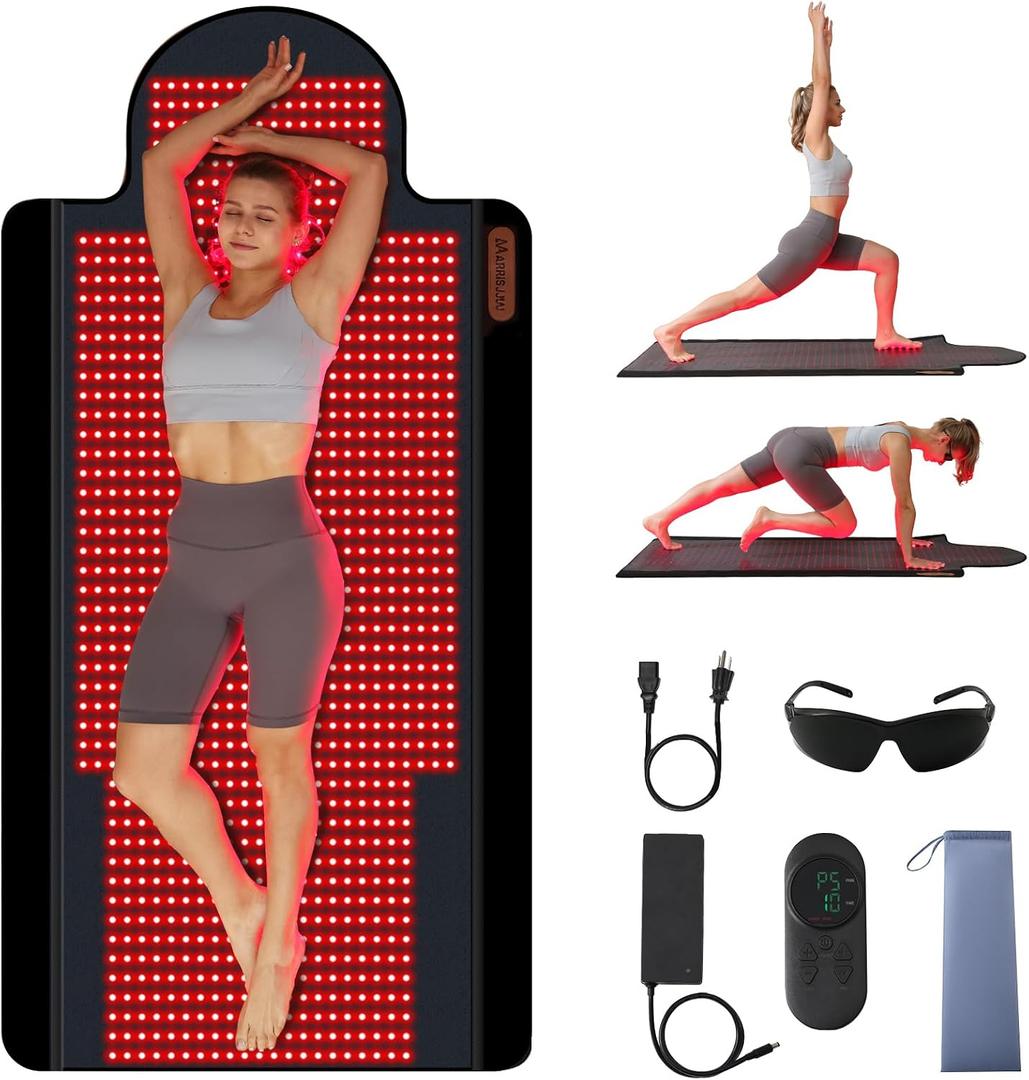 Red Light Therapy Mat, Extra Large 74 x 32 in Full Body Infrared Light Therapy Pad, 660nm 850nm 940nm, 1095 LEDs, 2 Pulse Modes, 5 Intensity Levels, Timer 10-90 Min, Includes Goggles & Storage Bag