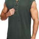 Cotton Mens Renaissance Shirt Pirate Medieval,Sleeveless Halloween Costume Steampunk Viking Lace-up Stand Collar Shirts