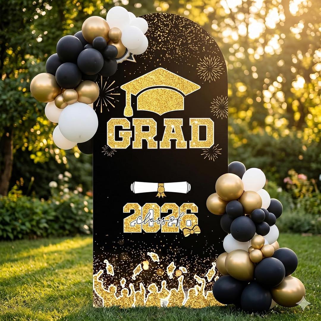 Graduation Decorations 2026 - Class of 2026 Arch Backdrop, 6FT Foam Board Photo Booth Background for Kindergarten High School College Grad Party Celebration - Gold