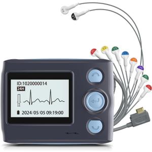 Portable 12-Lead Heart Monitor with AI Analysis for Home Use, 24 Hours Recording, Stand-Alone Machine with LCD Screen, Software Compatible with Mac & Windows, TH12
