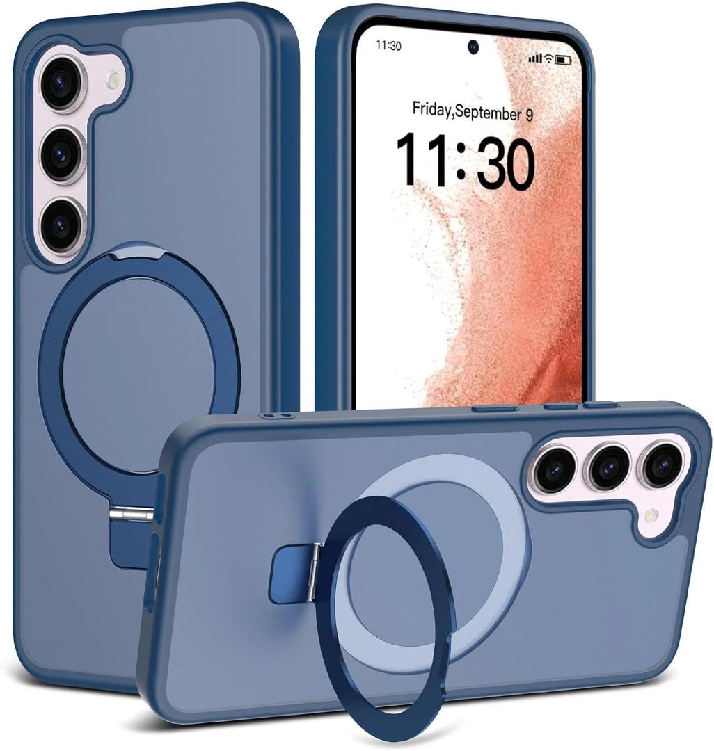 Magnetic for Samsung Galaxy S23 Case, 6.1", Compatible with MagSafe, Rugged Kickstand, Not-Yellowing Military-Grade Protection, Matte Blue