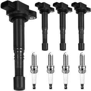 Ignition Coil Pack  4 & Spark Plug  4 FIT Honda 2.0/2.4 L L4 (Civic 2002-2011, CR-V 2002-2009, Accord 2003-2007, Element 2002-2011) & Acura RSX/CSX 2002-2011  Replaces UF311 UF583 30520-PMA-007
