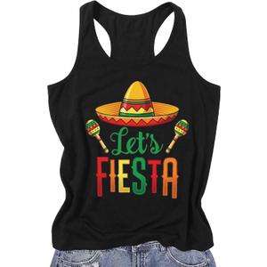 Womens Cinco De Mayo Tank Tops Mexican Graphic Shirts Fiesta Party Sleeveless Tanks Vest (Black, M)
