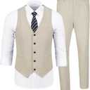 Men's Casual Linen Suit Set 2 Piece Slim Fit Wedding Suits Prom Groomsmen Suit Tuxedos Beach Suits Vest Pants (XX-Large, Beige)