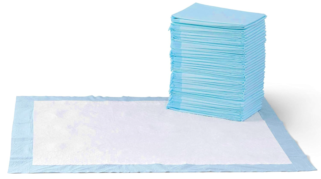 Basics LeakProof Dog and Puppy Potty Training Pee Pads with QuickDry 5Layer Design, Housebreaking, Standard Absorbency, XLarge, 28 x 34 Inch, Blue & White, 60Pack