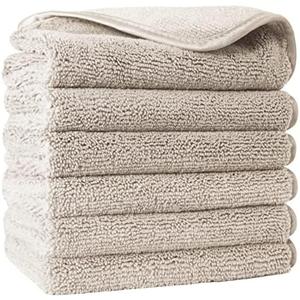 POLYTE Premium Lint Free Microfiber Washcloth Face Towel, 13 x 13 in, Set of 6 (Beige)
