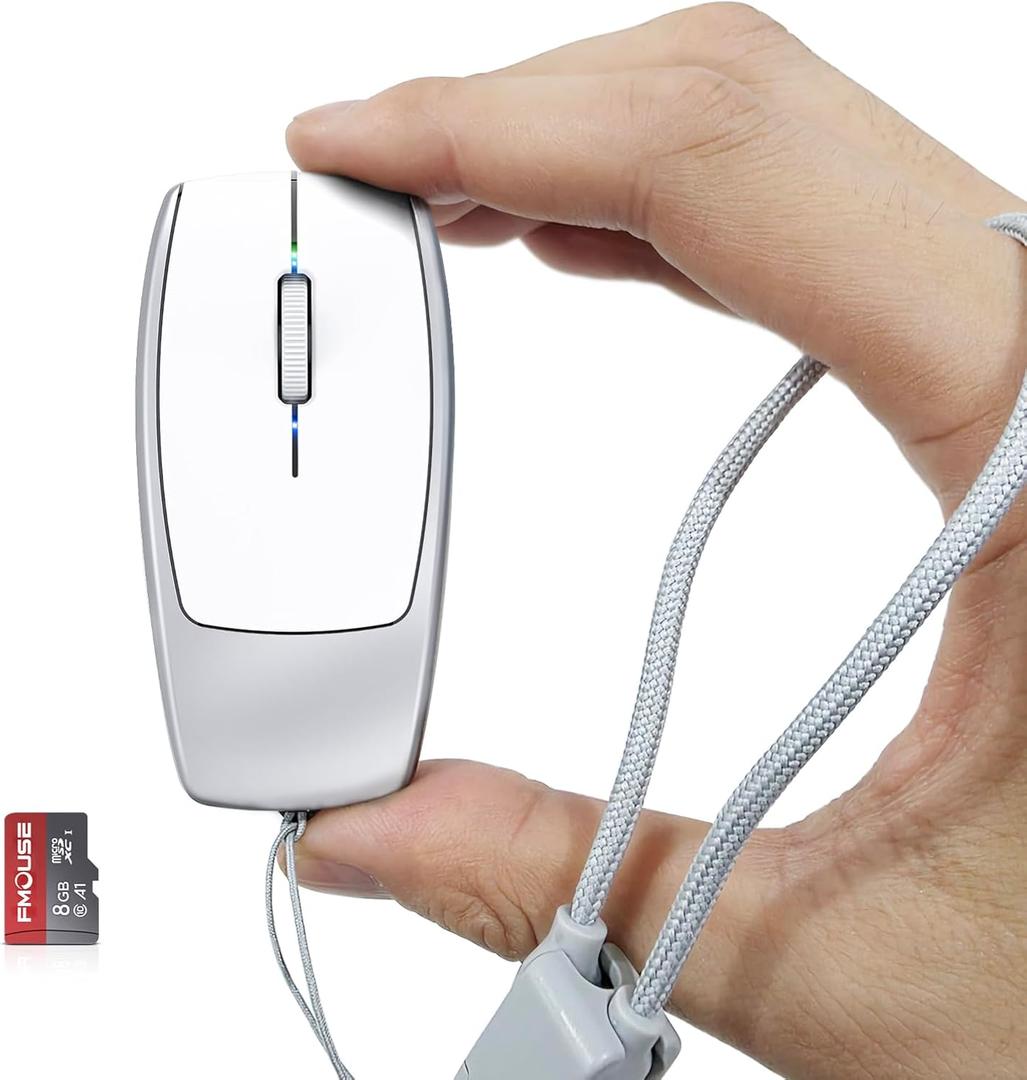Mini Portable 2-in-1 Wireless Bluetooth Mouse & TF Card Reader - 8GB TF Card Included, Rechargeable, Type-C to USB Adapter, Ultra-Compact (783822mm), Ideal for On-The-Go Work, Silver