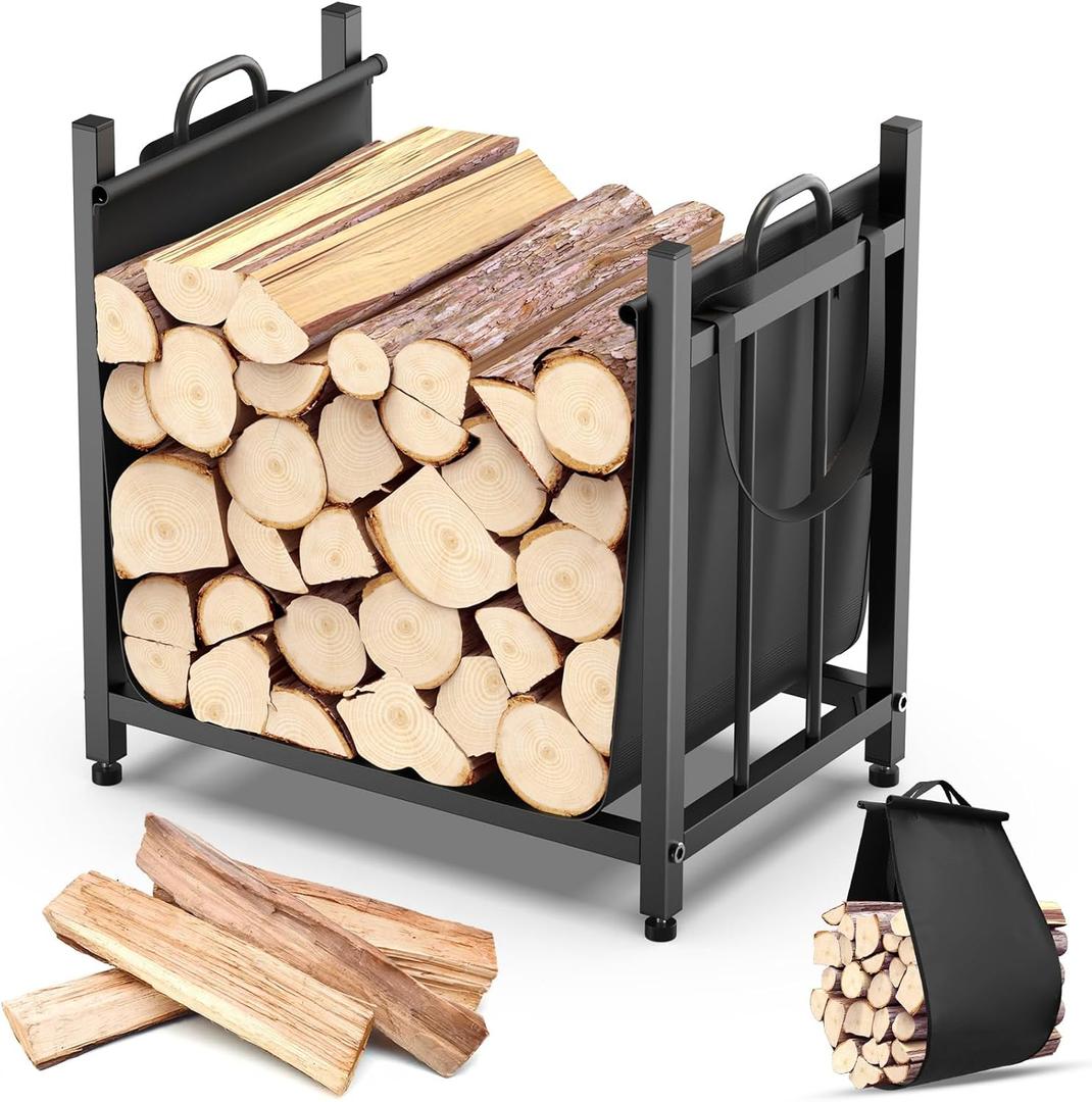 Firewood Rack, Firewood Holder With Carrier Bag, Firewood Storage Rack for Indoor Outdoor Log Organization and Storage