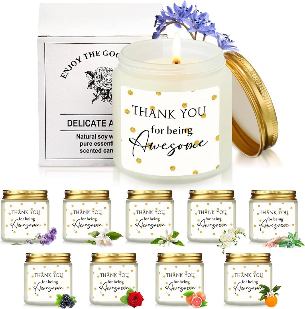 Fumete 10 Pcs Thank You Candles Bulk Teacher Candle Thank You for Being Awesome Scented Candles Inspirational Gifts for Women Secretaries Appreciation Gifts Employee Team Nurses(Fresh) (White)