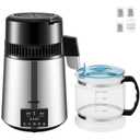 VEVOR Water Distiller, 304 Stainless Steel Countertop Water Stiller, 0.3Gal/H, 0-99H Timing Dual Temp Display, 1.1Gal Distilled Water Maker Machine, Glass Carafe, 3 Carbon Bags, Citric Acid Powder