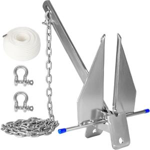 JY PERFORMANCE 13 lb Galvanized Fluke Anchor Kit with Chain, Rope and Shackles, Boat Anchor Kit for 20-32 ft Pontoon, Dinghy, Fishing and Bass Boats