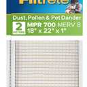 Filtrete 18x22x1 AC Furnace Air Filter, MPR 700, MERV 8, Tough on Pollen, Easy on Airflow, 3-Month Pleated 1-Inch Electrostatic Air Cleaning Filter, 2-Pack (Actual Size 17.69 x 21.69 x 0.81 in)