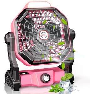 JINLICTE Portable Camping Fan, Rechargeable Battery Powered Tent Fans for Camp Hanging, [13-60Hrs Runtime], 9 Inch, Stepless Speed, Powerful&Quiet, for Picnic, Barbecue, Fishing, Travel, Home, Tent