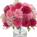 4 Pcs Mixed Artificial Flower Set, Small Artificial Peony Bouquet Fake Rose Flower Silk Floral Arrangements for Table Centerpiece Home Wedding Party Bridal Decoration(Mixed Pink, 2 Bouquets & 2 Stems)
