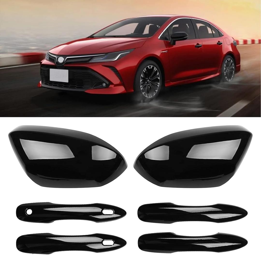 sportuli Black Side Mirror Covers and Handle Caps Replace for 2020 2021 2022 2023 2024 2025 Toyota Corolla Accessories, with Smart Key Holes