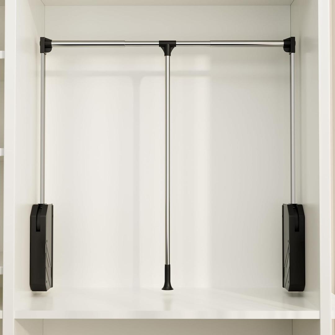 Pull Down Closet Rod - 30 lbs Load Capacity, Stainless Steel Adjustable 33-47 Inches Soft-Close Wardrobe Rail, Two-way Buffering Back Mounted Organizer for Hanging Clothes