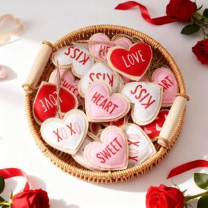 18 Pcs Valentines's Day Felt Heart Ornaments, Red White Pink Felt Hanging Ornament 2.8 Inch Galentines Heart Shaped 3D Hanging Decors for Valentine's Day Wedding Party Decorations(Cute)