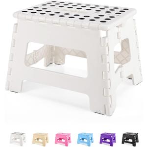 Dyforce Folding Step Stool 9 Inch, Kids Step Stool, Heavy Duty Step Stools for Adults, Compact Foot Stools, Light-Weight Toddler Step Stools for Kitchen, Bathroom, Holds Up to 300 lbs (White)